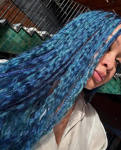 Styled blue braided hair look